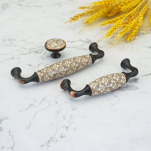 3.78"-5.0" (96mm) Ceramic & Brass Pulls, Knobs & Handles | Brown White, Vintage Rural Chic | Kitchen, Cabinet, Drawer & Dresser Hardware