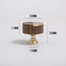 Load image into Gallery viewer, Walnut Wood &amp; Brass Cabinet Knob, New Chinese Japanese Style Single Hole Drawer Pull, Premium Furniture Handle for Wardrobe &amp; Cabinet
