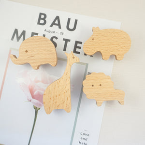Kids Room Animal Wood Wall Hooks - Decorative Coat Hooks for Children's Room