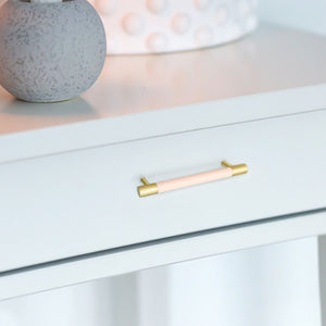 3.78"-8.8" Pink Cowhide & Brass Pulls, Knobs & Handles | Cabinet, Dresser, Drawer, Kitchen & Wardrobe Hardware