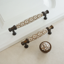 Load image into Gallery viewer, 3.78&quot;, 5.0&quot; (96mm) Ceramic Kitchen Handles | Brown, White &amp; Brass Vintage Rural Chic Drawer &amp; Cabinet Pulls, Dresser Knobs
