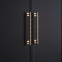 Load image into Gallery viewer, 3.78&quot;, 5&quot;, 6.3&quot;, 8.8&quot; Solid Brass &amp; Bamboo Cabinet Door Handles | Brushed Brass Drawer Pulls, Unique Dresser Knobs, Closet Wardrobe Handles
