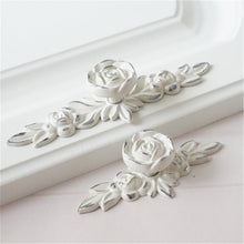 Load image into Gallery viewer, Shabby Chic Rose Flower Plate &amp; Knob Pulls | Cream Gold Dresser &amp; Cabinet Handles, Drawer &amp; Door Knobs, Furniture Hardware
