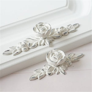 Shabby Chic Rose Flower Plate & Knob Pulls | Cream Gold Dresser & Cabinet Handles, Drawer & Door Knobs, Furniture Hardware