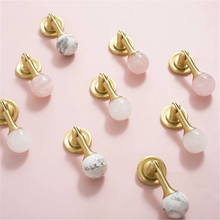 Load image into Gallery viewer, Crystal Stone &amp; Brass Knobs, Pulls &amp; Handles (Pink, White, Clear) | Ball Drop Design for Dresser, Drawer &amp; Cabinet Door Hardware
