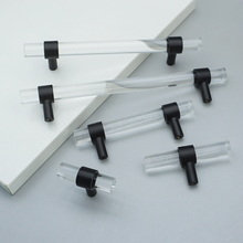 Load image into Gallery viewer, Customizable Clear Acrylic &amp; Black Pulls | Drawer &amp; Dresser Knobs, Cabinet &amp; Bathroom Door Handles, Kitchen Hardware
