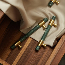 Load image into Gallery viewer, Green &amp; White Marble Brass Kitchen Cabinet Pulls | Luxury Decor Dresser &amp; Closet Handles, Drawer Knobs, Hardware
