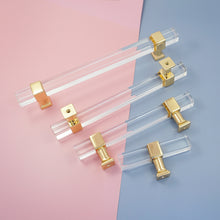 Load image into Gallery viewer, 2.5&quot;-10&quot; Square Gold Clear Acrylic Pulls, Knobs &amp; Handles | Drawer, Dresser, Cabinet &amp; Bathroom Hardware
