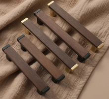 Load image into Gallery viewer, Black Walnut Drawer Pulls &amp; Antique Bronze Cabinet Knobs | Wooden Handles for Kitchen &amp; Dresser
