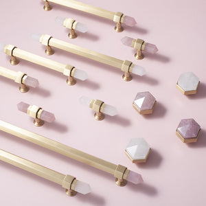3.78", 5" Light Pink & Nature Stone (Light Pink & White) Brass Kitchen Cabinet Pulls | Luxury Decor Dresser & Closet Handles, Drawer Knobs