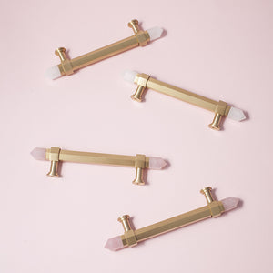 3.78", 5" Light Pink & Nature Stone (Light Pink & White) Brass Kitchen Cabinet Pulls | Luxury Decor Dresser & Closet Handles, Drawer Knobs