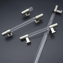 Load image into Gallery viewer, Brushed Nickel Kitchen Handles | Clear Acrylic &amp; Black Wardrobe Pulls, Cabinet &amp; Drawer Knobs, Hardware

