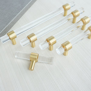 2.5"-10" Acrylic & Brass Clear/Crystal Pulls, Knobs & Handles | Drawer, Dresser, Cabinet & Bathroom Hardware