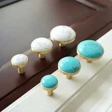 Load image into Gallery viewer, Tiger Stone, Turquoise Stone &amp; Brass Knobs, Pulls &amp; Handles | Cabinet, Drawer, Dresser, Kitchen &amp; Cupboard Decor Hardware
