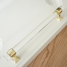 Load image into Gallery viewer, 3.0&quot;, 3.78&quot;, 5.0&quot;, 6.3&quot; Clear Gold Acrylic Knobs &amp; Square Silver Drawer Pulls | Kitchen Cabinet, Wardrobe, Closet &amp; Dresser Handles
