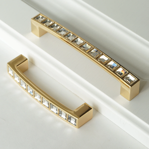 3.78"-5" (64-128mm) Clear Gold Rhinestone Bling Pulls, Knobs & Handles | Dresser Drawer, Kitchen Cabinet Door Decor Hardware