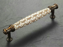 Load image into Gallery viewer, 3.78&quot;, 5&quot; (96, 128mm) Ceramic Drawer Pulls | Rural Chic Brown, White &amp; Brass/Bronze Vintage Kitchen &amp; Cabinet Handles, Dresser Knobs
