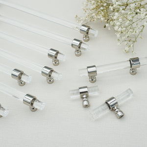 3.0"-14.0" Customizable Clear Silver Lucite/Acrylic Pulls & Knobs | Dresser, Wardrobe, Drawer & Cabinet Hardware