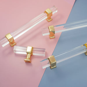 2.5"-10" Square Gold Clear Acrylic Pulls, Knobs & Handles | Drawer, Dresser, Cabinet & Bathroom Hardware