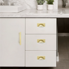 Load image into Gallery viewer, 2.5&quot;-7.55&quot; Unique Semicircle Brushed Brass Pulls, Knobs &amp; Handles | Kitchen, Drawer, Wardrobe, Cabinet &amp; Dresser Hardware

