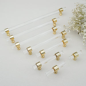 Customizable Acrylic Gold Clear Pulls, Knobs & Handles | Drawer, Dresser, Cabinet & Bathroom Hardware