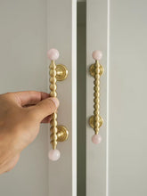 Load image into Gallery viewer, Light French Vintage Brass Knobs Inlaid Crystal &amp; White Turquoise, Single Hole Small Handles for Drawers and Wardrobes
