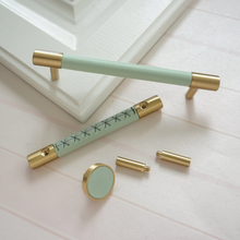 Load image into Gallery viewer, 3.78&quot;, 5&quot;, 8.8&quot; Solid Brass Cabinet Handles | Colorful Light Green Dresser &amp; Drawer Knobs, Wardrobe &amp; Kitchen Cupboard Pulls, Hardware
