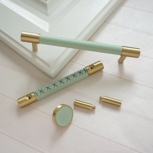 3.78", 5", 8.8" Solid Brass Cabinet Handles | Colorful Light Green Dresser & Drawer Knobs, Wardrobe & Kitchen Cupboard Pulls, Hardware