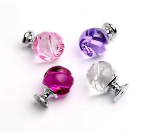 Flower Crystal Glass Knobs | Colorful Pink Purple Rose Red & Transparent Dresser Drawer Pulls, Cabinet Door Hardware