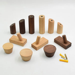 Modern Natural Beech  black walnut  Wood Wall Hook | Coat Hanger Organizer