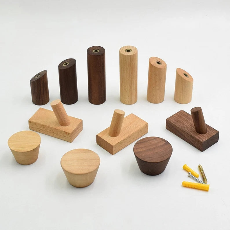 Modern Natural Beech  black walnut  Wood Wall Hook | Coat Hanger Organizer