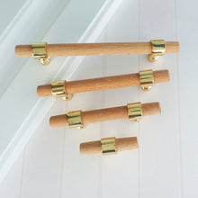 Load image into Gallery viewer, 2.5&quot;, 3&quot;, 3.78&quot;, 4&quot;, 5&quot;, 6.3&quot;, 8.8&quot; &amp; 10&quot; Beech Wood &amp; Gold Drawer Pulls | Cupboard Handles, Cabinet &amp; Dresser Knobs, Closet Wardrobe Hardware
