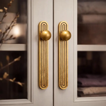 Load image into Gallery viewer, Vintage Cabinet Pulls with Backplate | Antique Gold Ball Bar Handles for Kitchen &amp; Wardrobe
