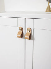 Load image into Gallery viewer, Full Grain Genuine Leather Brass Pulls, Nordic Anti-Collision Soft Handles for Tatami Wardrobes and Drawers
