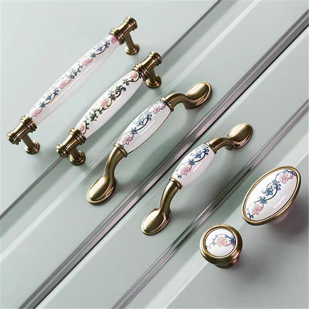 American Rural Vintage Ceramic & Antique Brass Knobs & Pulls | Cabinet, Drawer, Dresser, Kitchen & Closet Hardware