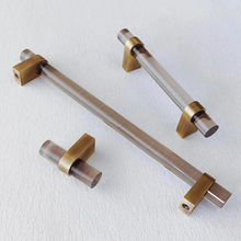 Load image into Gallery viewer, Custom-Size Clear &amp; Smoke Acrylic Knobs, Pulls &amp; Handles with Brass | Drawer, Cabinet Door, Kitchen, Dresser &amp; Bathroom Hardware
