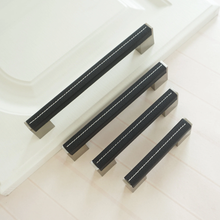 Load image into Gallery viewer, 3.78&quot;-10&quot; Black Leather &amp; Dark Brown Handles, Pulls &amp; Knobs | Cabinet, Drawer &amp; Cupboard Hardware
