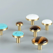Load image into Gallery viewer, Tiger Stone, Turquoise Stone &amp; Brass Knobs, Pulls &amp; Handles | Cabinet, Drawer, Dresser, Kitchen &amp; Cupboard Decor Hardware
