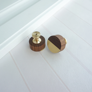 Modern Wood & Brass Cabinet Door & Drawer Knobs | Small Knobs, Furniture Handles, Cabinet Pulls