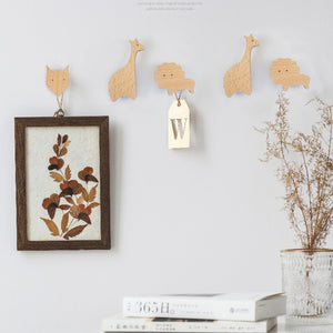 Kids Room Animal Wood Wall Hooks - Decorative Coat Hooks for Children's Room