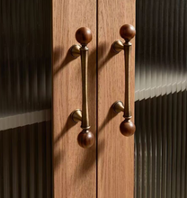 Load image into Gallery viewer, Mid-Century Modern Brass Walnut Drawer Handle | Antique Brass  French Retro Wardrobe Cabinet Pull for Kids Room
