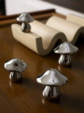 Load image into Gallery viewer, Original Mid-Century Brass &amp; Teak Cabinet Pulls, Irregular Mushroom Titanium Silver Drawer Knobs for Cupboard
