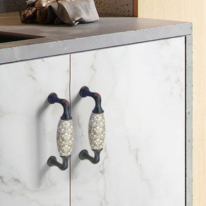 3.78"-5.0" (96mm) Ceramic & Brass Pulls, Knobs & Handles | Brown White, Vintage Rural Chic | Kitchen, Cabinet, Drawer & Dresser Hardware
