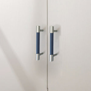3.78"-5" Dark Blue Leather & Brushed Nickel Pulls, Knobs & Handles | Drawer, Cabinet, Wardrobe & Dresser Hardware