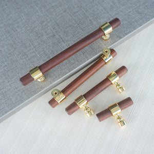 2.5", 3", 4", 5", 8.8", 10" & 12.6" Walnut Wood & Polished Gold Drawer Pulls | Cabinet, Cupboard Handles, Dresser & Closet Knobs