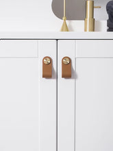 Load image into Gallery viewer, Full Grain Genuine Leather Brass Pulls, Nordic Anti-Collision Soft Handles for Tatami Wardrobes and Drawers
