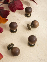 Load image into Gallery viewer, Mid-Century Walnut Ball Brass Cabinet Knob, Round Single Hole Drawer Pull for Wardrobe and Furniture
