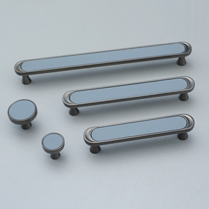 3.78"-7.55" Modern Nickel & Blue Leather Knobs & Pulls | Wardrobe, Dresser, Drawer & Cabinet Hardware Decor