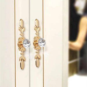 Gold Clear Glass & Crystal Drawer Knobs | Rhinestone Cabinet Door Handles with Back Plate | Dresser & Furniture Hardware