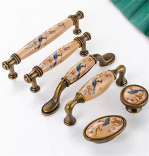Load image into Gallery viewer, 3&quot;, 3.78&quot;, 5&quot; Vintage Aged Brass &amp; Ceramic Knobs &amp; Pulls | Drawer, Dresser, Kitchen &amp; Cabinet Handles
